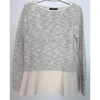 Photo of White House Black Market Gray Marled Sweater Size S Mixed Media Hem