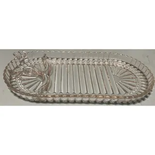 Photo of Vintage Anchor Hocking Crystal Clear Glass Oval Snack & Smoke Plates 10 1/2"(6)