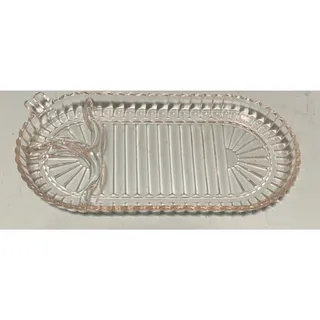 Photo of Vintage Anchor Hocking Crystal Clear Glass Oval Snack & Smoke Plates 10 1/2"(6)