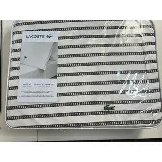 Photo of LaCoste Original Cotton Queen Size Sheet Set White/Dark Gray New