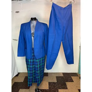 Photo of suit skirt pants blazer blue green checked skirt 