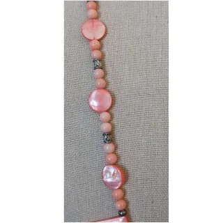 Photo of Peach Shell Coral Silvertone Bali Bead Toggle 25" Necklace