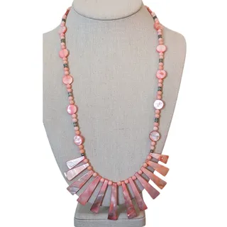 Photo of Peach Shell Coral Silvertone Bali Bead Toggle 25" Necklace