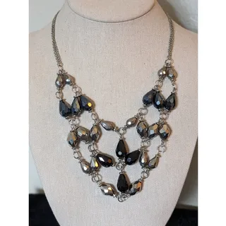 Photo of Silver & Black Metallic Crystal Web Beaded Silvertone Chain Statement Necklace