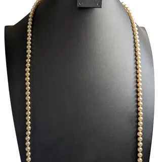 Photo of Vintage Faux Champagne Hand-Knotted 6mm Glass Pearl 32" Long Strand Necklace