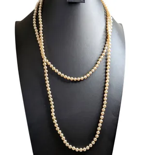 Photo of Vintage Faux Champagne Hand-Knotted 6mm Glass Pearl 32" Long Strand Necklace