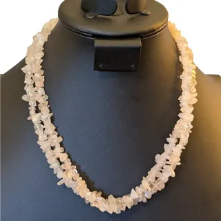 Photo of Vintage Rose Quartz Chip Bead Gemstone 38" Necklace Strand