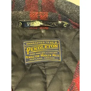 Photo of Vintage Pendleton Wool Plaid Car Coat Red Tartan Quilted Leather Buttons 46 Chest