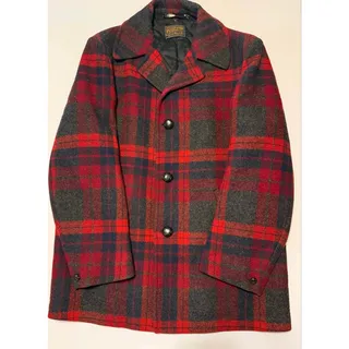 Photo of Vintage Pendleton Wool Plaid Car Coat Red Tartan Quilted Leather Buttons 46 Chest