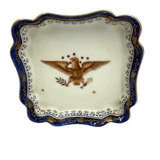 Photo of Vintage Andrea by Sadek Federal Eagle Trinket Dish 7442 Cobalt Blue Gold