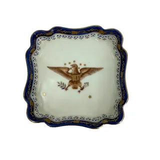 Photo of Vintage Andrea by Sadek Federal Eagle Trinket Dish 7442 Cobalt Blue Gold