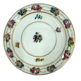 Photo of Dresden Germany Porcelain Hand Painted Floral Cup Saucer Gold Wreaths Crown Mark