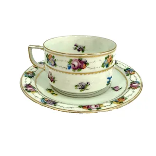 Photo of Dresden Germany Porcelain Hand Painted Floral Cup Saucer Gold Wreaths Crown Mark