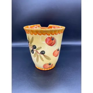 Photo of Vintage Italica ARS Pottery Utensil Vase Hand Painted Olives Made in Italy