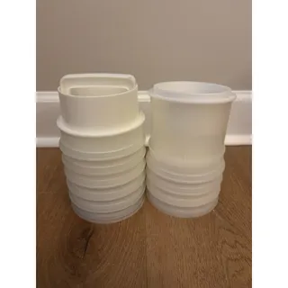 Photo of vintage Tupperware Hamburger Press and Patty Keeper Set 