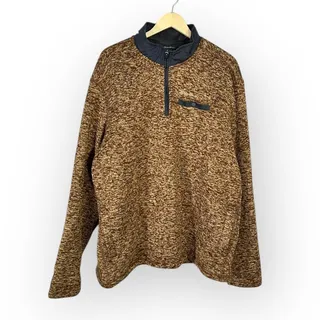 Photo of Eddie Bauer Pullover Sweater Men's Plus XXL Brown Black Fleece 1/4 Zip Pullover