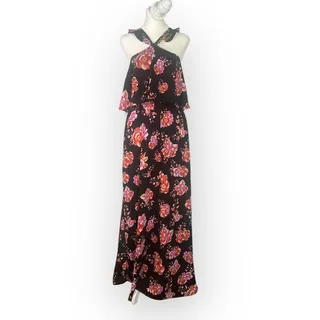 Photo of Tularosa Santorini Maxi Dress Women's Med Black Pink Floral Sleeveless Halter