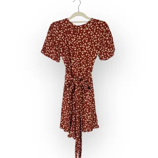 Photo of Madewell Wrap-Front Romper Women's 2 Rust Daisy Field Short Sleeves V-Neck