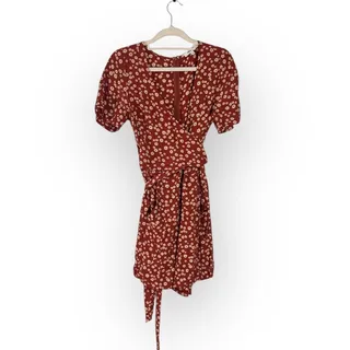 Photo of Madewell Wrap-Front Romper Women's 2 Rust Daisy Field Short Sleeves V-Neck