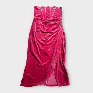 Photo of Lulus Knee Length Dress Women's Small Pink Velvet Strapless Bodice Tulip