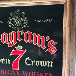 Photo of Vintage Seagram's 7 Seven Crown American Whiskey Glass Framed Mirror Bar Sign Decor