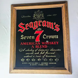 Photo of Vintage Seagram's 7 Seven Crown American Whiskey Glass Framed Mirror Bar Sign Decor