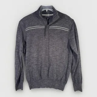 Photo of Banana Republic Mens L Gray Quarter Zip Pullover Sweater Cotton Ribbed Mock Neck
