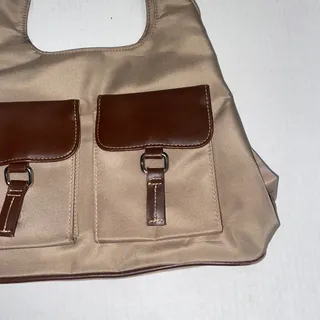 Photo of Vintage Y2k Tan Nylon Brown Faux Leather Shoulder Bag Women's Purse
