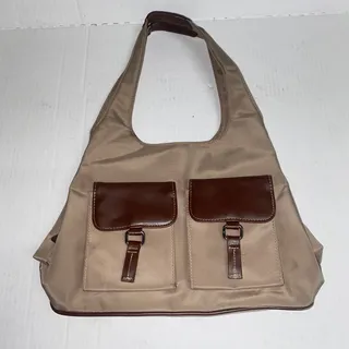 Photo of Vintage Y2k Tan Nylon Brown Faux Leather Shoulder Bag Women's Purse