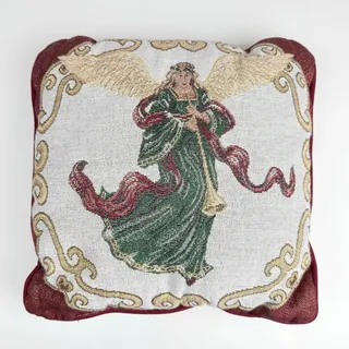 Photo of 12x12 vintage angel tapestry pillow cottage shabby chic Christmas decor 90s