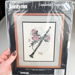 Photo of Janlynn 1990 counted cross stitch kit clarinet NOS unopened 11x14