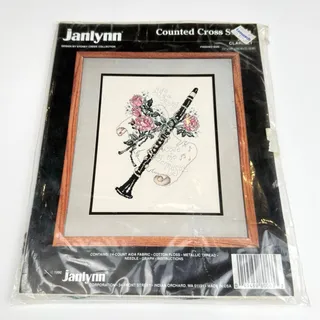 Photo of Janlynn 1990 counted cross stitch kit clarinet NOS unopened 11x14