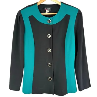 Photo of Vintage Melissa Harper size 14 colorblock blazer black teal button front