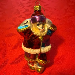 Photo of Vintage Glass Clown Ornament 6.5” Blown Glass Red Multicolor Christmas Decor