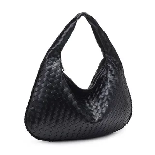 Photo of Victoria Woven Vegan Leather Hobo Bag | Black
