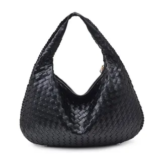 Photo of Victoria Woven Vegan Leather Hobo Bag | Black