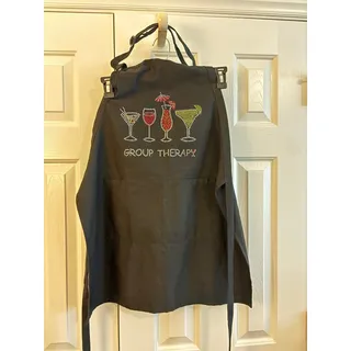 Photo of Black Apron with Rhinestone Cocktail Glasses and "Group Therapy" Text