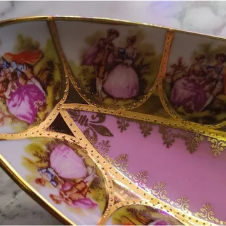 Photo of Alt Wien Porcelain Oval Bowl Pink Gold Victorian Romantic Couple Scenes
