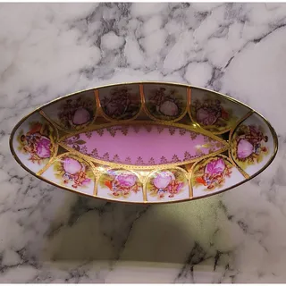 Photo of Alt Wien Porcelain Oval Bowl Pink Gold Victorian Romantic Couple Scenes