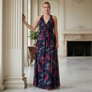 Photo of Siena Multicolor Dark Floral Halter Maxi Dress – Size 16 – NWT