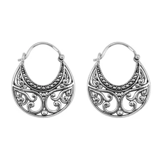 Photo of Crescent Moon Hoop Earrings | 925 Sterling Silver Floral Openwork