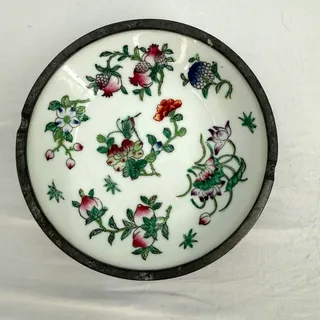 Photo of Vintage ACF Hong Kong Porcelain Floral Trinket Dish Metal Mounted 6"
