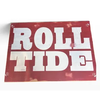 Photo of Roll Tide Rustic Wood Wall Sign Red White Alabama Football Fan Decor
