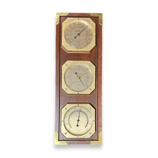 Photo of Vintage Sunbeam Weather Station Barometer Thermometer Hygrometer Wood Brass