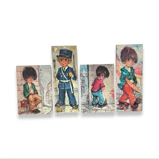 Photo of Vintage Michel Thomas Big Eye Paris Poulbot Wall Plaques Set 4 1960s 70s MCM