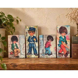 Photo of Vintage Michel Thomas Big Eye Paris Poulbot Wall Plaques Set 4 1960s 70s MCM