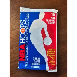 Photo of 1989-1990 NBA Hoops Unopened Pack w/#80 Patrick Ewing on top - New York Knicks
