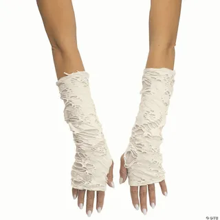Photo of WEDDING WHITE LONG TATTERED FINGERLESS GLOVES COSTUME NEW