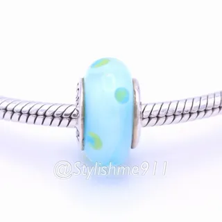 Photo of Authentic PANDORA Blue/ Green Polka Dots Murano Glass Charm