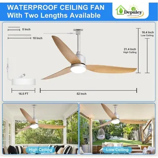 Photo of Depuley 52" Outdoor Ceiling Fan Light Nickel Remote App 6-Speed DC Motor